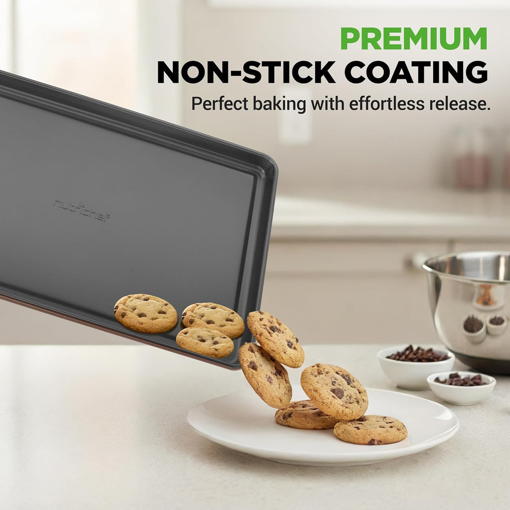 NutriChef 8-Piece Nonstick Bakeware Set - PFOA-Free Baking Trays, Oven Safe to 450°F, Brown