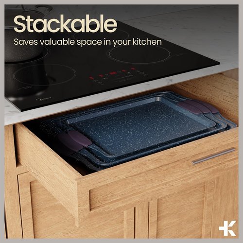 BAKKEN Nonstick Baking Pan Set - Carbon Steel Bakeware with Blue Silicone Handles | Oven Safe Up to 450°F, Set of 8