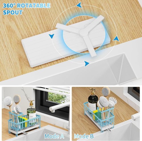 Cisily Kitchen Sink Caddy Organizer - Rustproof 304 Stainless Steel with High Brush Holder | Blue, 9.25”