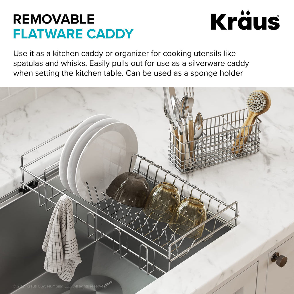Kraus Workstation Kitchen Sink Dish Drying Rack Drainer and Utensil Holder, 17" L x 9" W, Stainless Steel, KDR-3