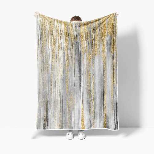 Gray Gold Throw Blanket, Grey Abstract Texture Soft Fleece Blankets for Couch Sofa Bedroom, Morden Blanket for Women Girls Gifts Fuzzy Fluffy Cozy Comfy Decorative for All Seasons