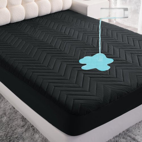 NTBAY Waterproof Mattress Protector, Quilted Queen Fitted Mattress Cover with 15" Deep Pocket- Machine Washable - Soft and Breathable Mattress Pad Cover, Black