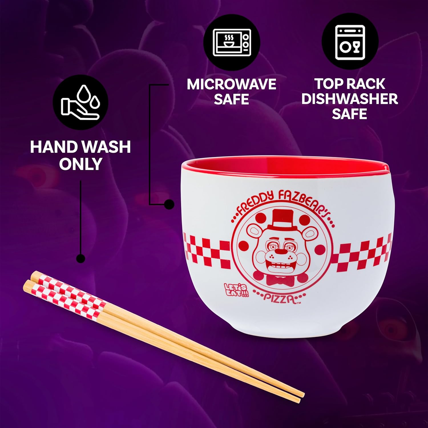 Silver Buffalo Five Nights at Freddy's Ramen Bowl - Ceramic Pizza Box Design, Microwave Safe, 20 Oz