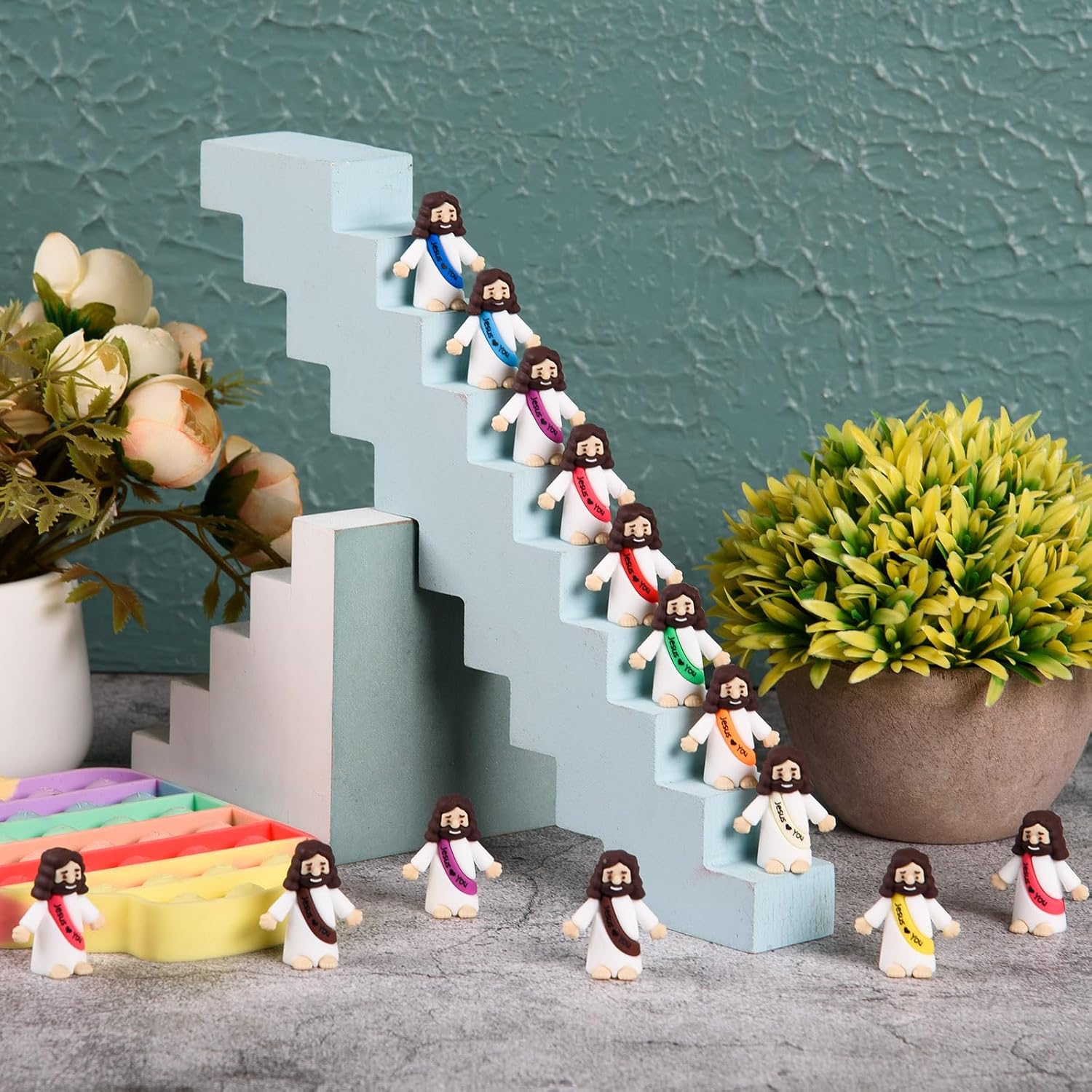 Skiennix Mini Jesus Figurines - 50 Pcs Tiny Religious Christ Savior Figures for Easter Gifts | Multicolor