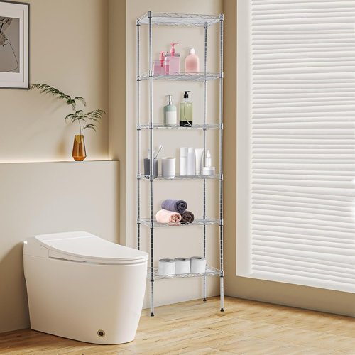 BestOffice 6-Tier Wire Storage Shelves - Heavy-Duty Metal, Chrome Finish | Adjustable Racks | 17x12x64 | Holds Up to 600 lbs | No-Tool Assembly for Home & Garage