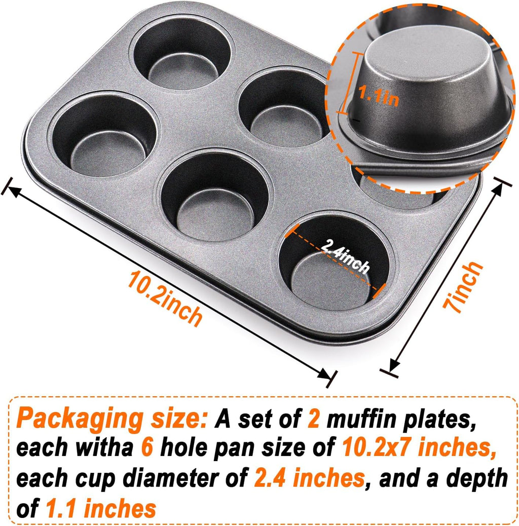 Premium Steel Muffin Baking Pan by [Brand Name] - 2 Pack Round Cupcake & Cheesecake Bakeware (6 Cups, Black)