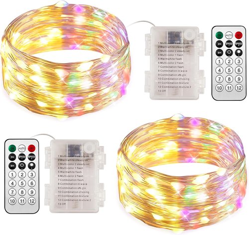 Ariceleo Battery Operated String Lights - 50 LEDs Warm White & Multi-Color | 5M/16.4ft with Remote Control & Timer