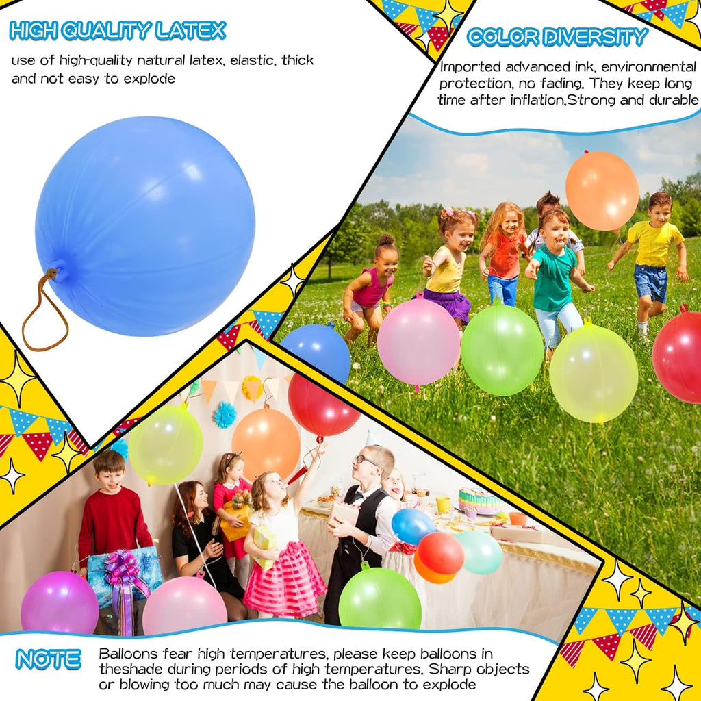 Punch Balloons - 48pcs Neon Bounce Balloons with Rubber Bands | Perfect Party Favors for Kids
