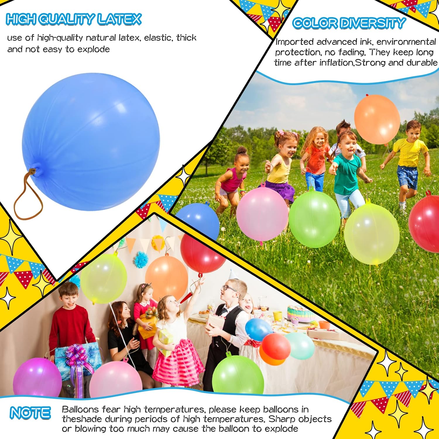 Punch Balloons - 48pcs Neon Bounce Balloons with Rubber Bands | Perfect Party Favors for Kids