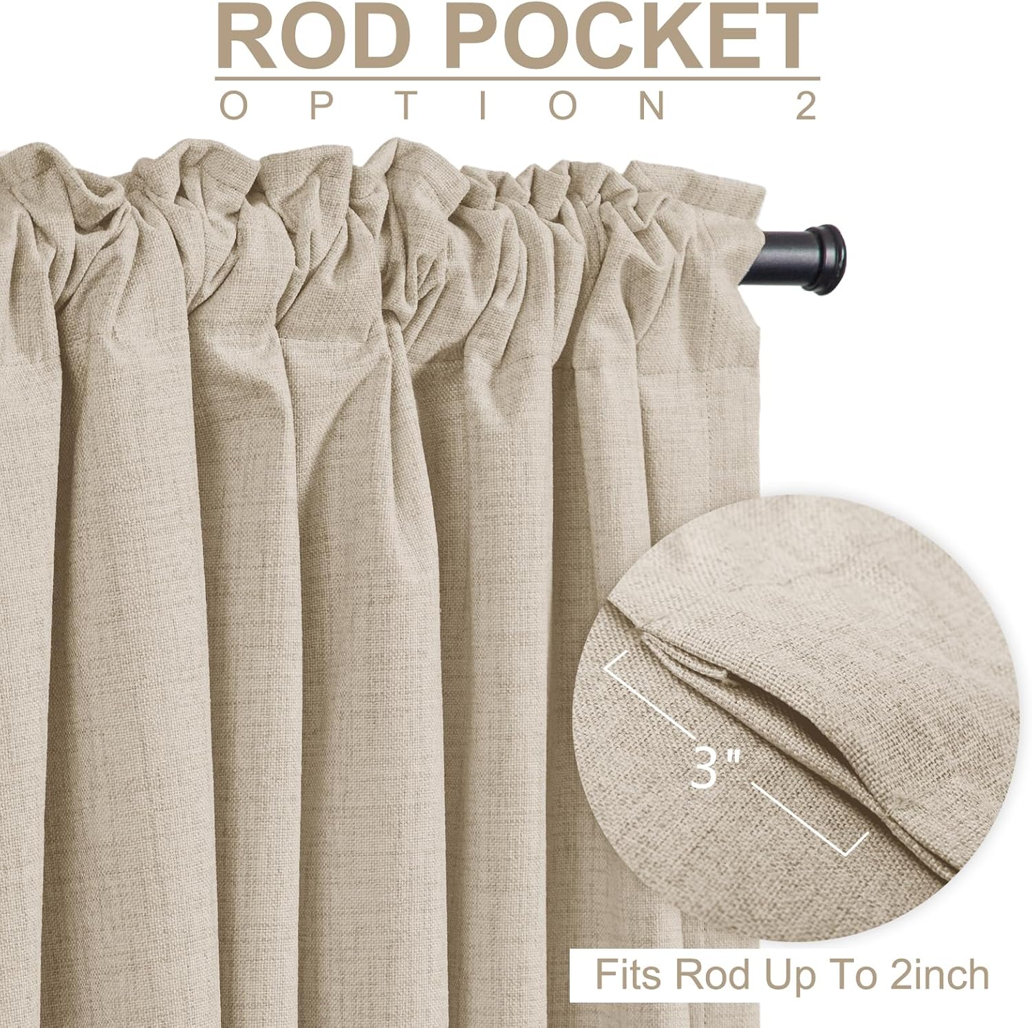 Skiennix 100% Blackout Linen Curtains - Thermal Insulated Drapes for Bedroom | 50" W x 90" L, Oatmeal