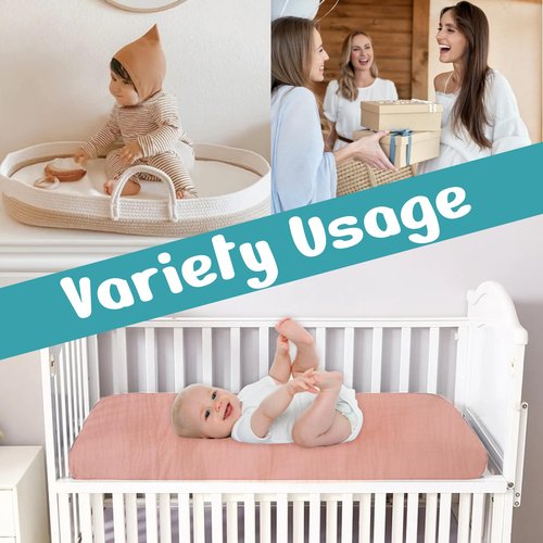 100% Muslin Changing Pad Cover Ultra Soft 120GSM Baby Changing Pad Covers for Girls and Boys - Easy wash Diaper Changing pad Cover with Low Shrinkage (4 Pack - White/Beige/Caremal/Retroyellow)
