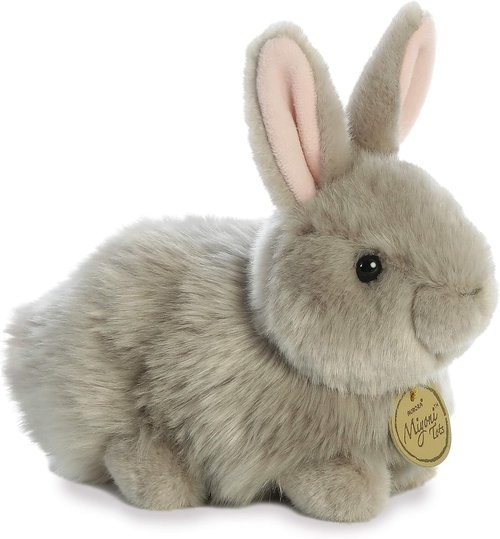 Aurora® Miyoni® Angora Bunny Stuffed Animal - Realistic Design for Cherished Companionship - Gray 7.5 Inches