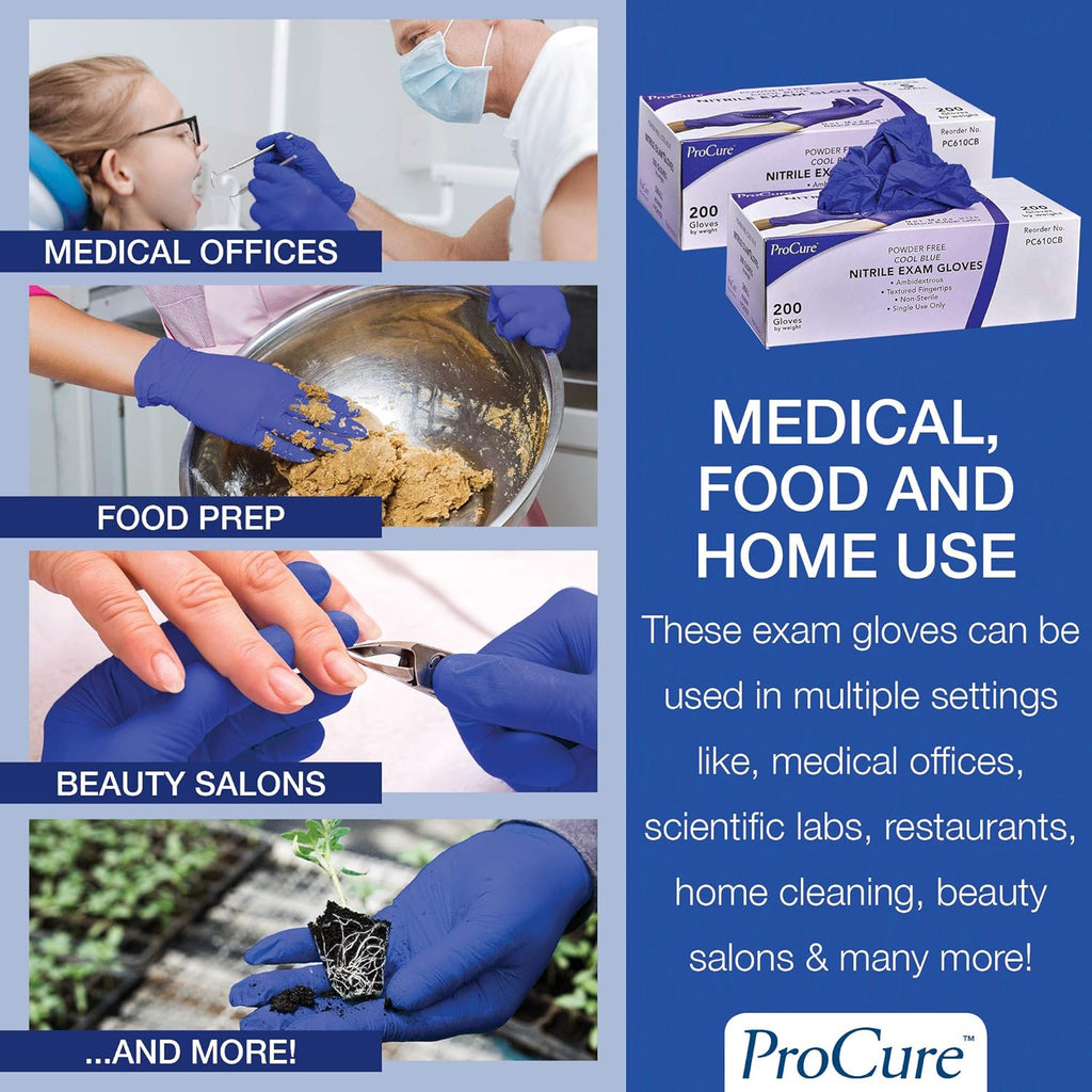 ProCure Disposable Nitrile Gloves - Latex Free & Powder Free | 200 Count Medical Exam Gloves