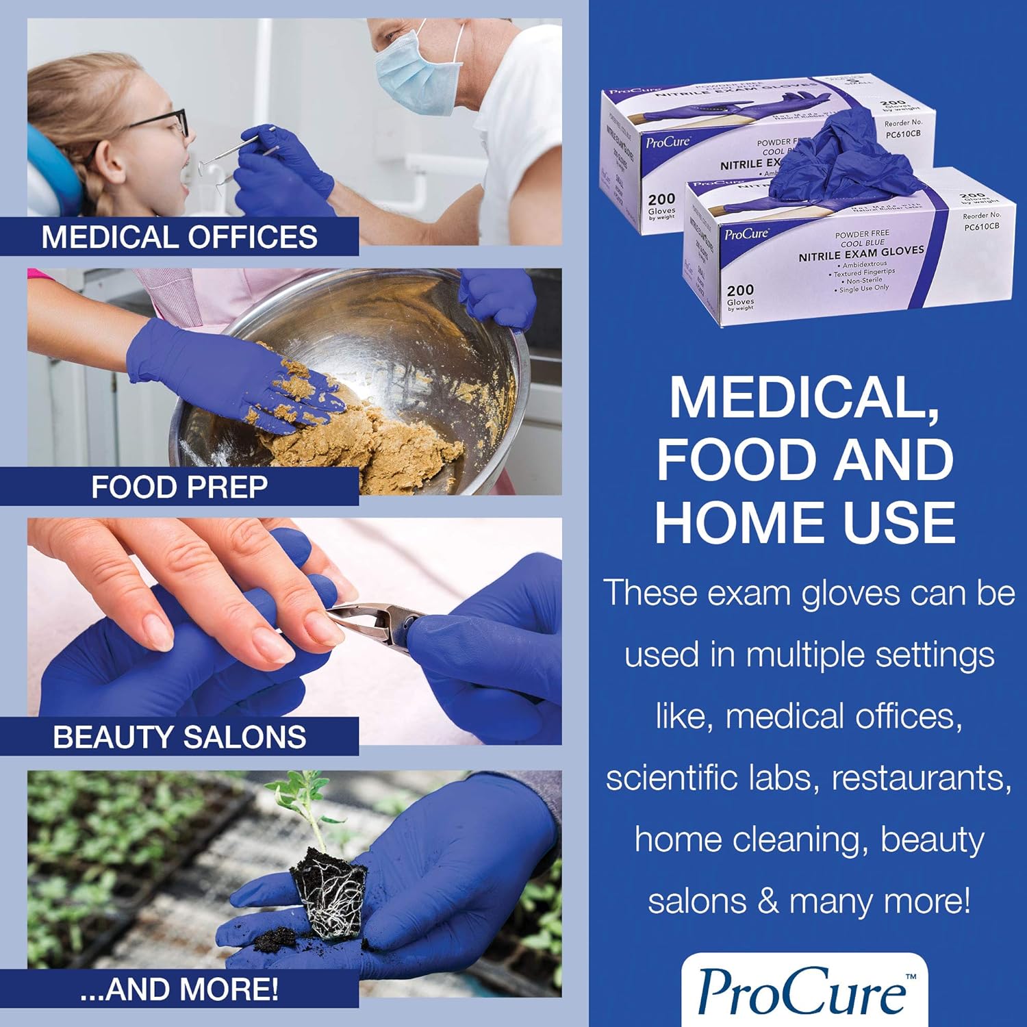 ProCure Disposable Nitrile Gloves - Latex Free & Powder Free | 200 Count Medical Exam Gloves