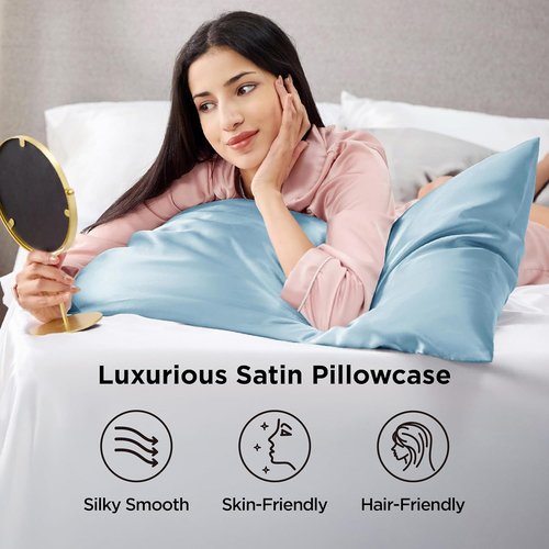 Bedsure King Size Satin Pillowcase Set - Aqua Silky Pillow Cases for Hair & Skin, 20x36 Inches, 2-Pack