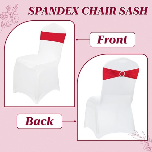 MDS Premium Stretch Chair Sashes - Pack of 25 Red Spandex Covers with Buckle Slider for Weddings & Events