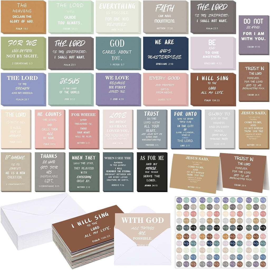 Sayglossy Inspirational Christian Greeting Cards - 120 Bulk Set with Envelopes | 4x6'' Bible Verses for Gifts