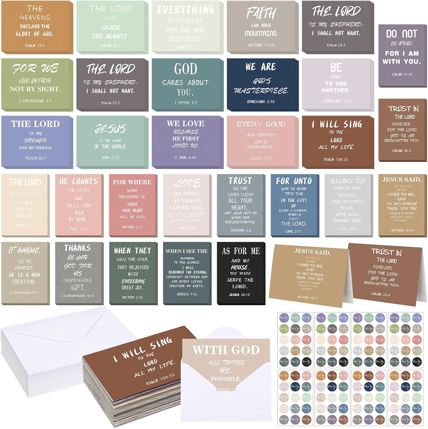 Sayglossy Inspirational Christian Greeting Cards - 120 Bulk Set with Envelopes | 4x6'' Bible Verses for Gifts