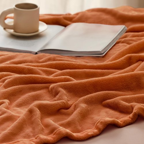 Bedsure GentleSoft Fleece Throw Blanket - Plush 300GSM Cozy Burnt Orange Blanket for Bed, Sofa, Travel