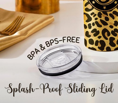 Onebttl Personalized Leopard Cup with Initial - Unique Gifts for Women Who Have Everything on Birthday, Christmas - 20 oz Double-Wall Vacuum Tumbler with Lid and Straw - Golden Glitter - Letter M