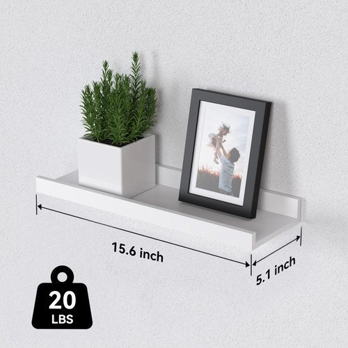 DOLLFIO Floating Shelves Set of 9, White Wall Shelves with Lip, Display Shelves for Wall Decor, Modern Picture Ledge for Living Room, Bedroom, Nursery, Bathroom, Pictures, Books, Plants- White