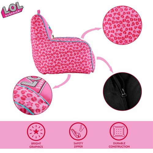 Idea Nuova LOL Surprise Kids Nylon Bean Bag Chair with Piping & Top Carry Handle, Large