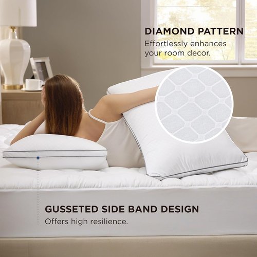 Bedsure Queen Pillows Set of 2 - Fluffy Hotel Quality Pillows with Gusseted Support for All Sleepers