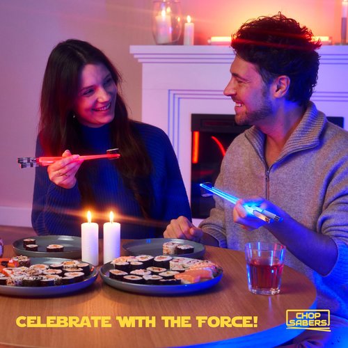 Lightsaber Chopsticks Light Up - LED Glowing Light Saber Chop Sticks - Reusable Sushi Lightup Sabers Chopstick Set Of 4 Pairs - 8 Changing Color Modes