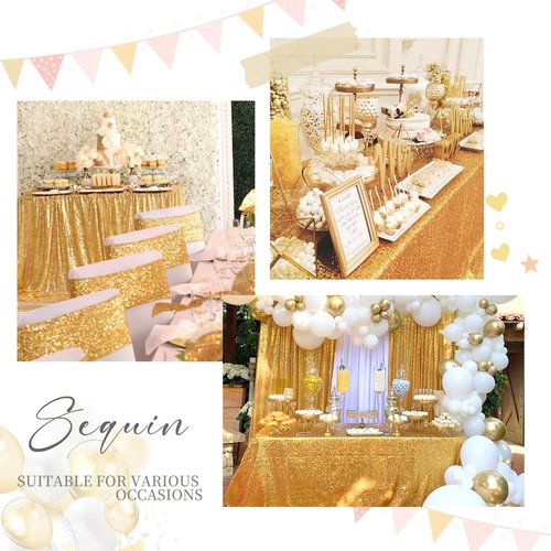 SoarDream Gold Sequin Tablecloth 90x132 Inches Rectangle Seamless Glitter Table Linen for Wedding Party Birthday Decorations