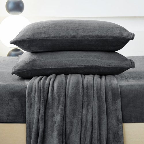HCORA Fleece Queen Sheet Set, Luxury Soft Faux Fur Bed Sheets, Fluffy Plush Velvet Sheets Fuzzy Bedding Sheets for Fall and Winter, Cozy Warm, No Shedding, 4PC, Dark Grey