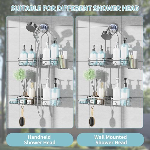 KEGII Hanging Shower Caddy - Rustproof Organizer with Soap Dish & Toothbrush Holder | Silver