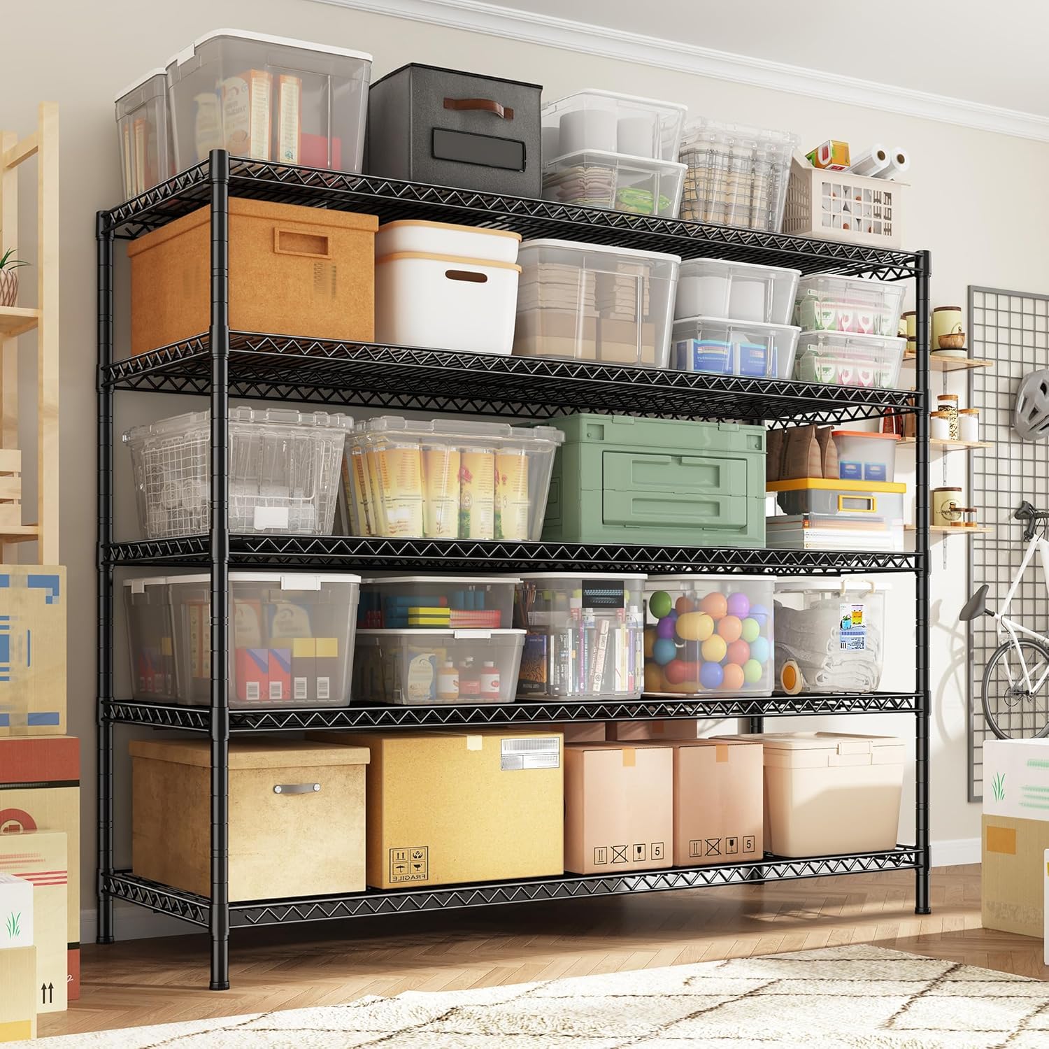 REIBII Heavy-Duty 5-Tier Storage Shelves - Adjustable Metal Shelving Unit for Garage & Pantry | 55.5" W x 18" D x 71" H