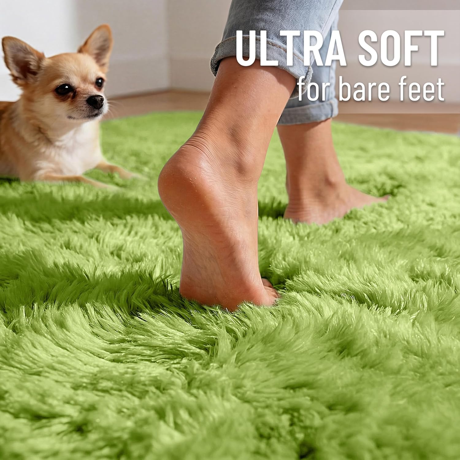 OLANLY Runner Rugs - Soft, Fluffy, Machine Washable | 2x8 Grass Green for Hallway & Bedroom Decor