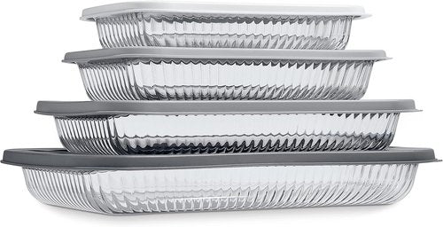 Cook With Color 8-Piece Deep Glass Baking Dish Set - Versatile Casserole & Food Storage Containers | Fluted Grey, Oven & Dishwasher Safe