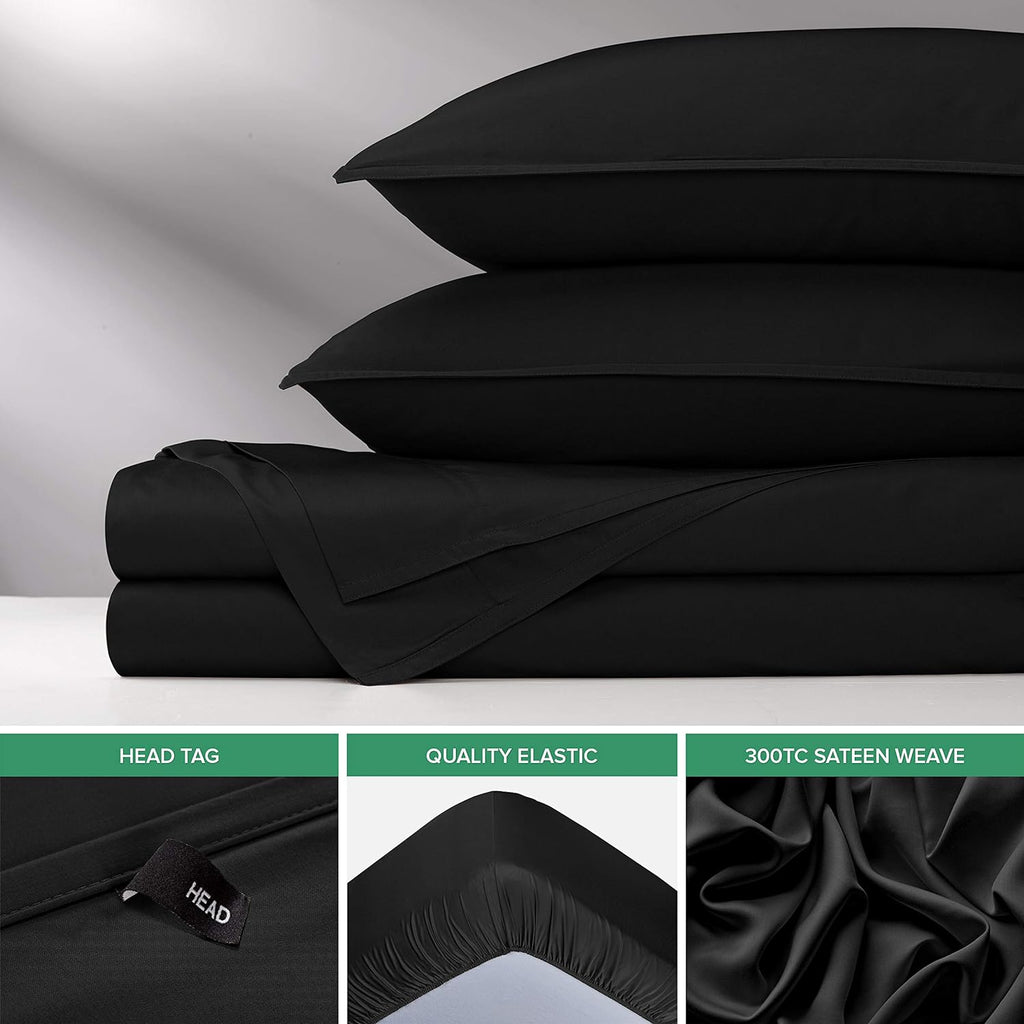 Pure Bamboo Queen Sheets - Luxuriously Soft 100% Organic Viscose Bed Set | Cooling & Durable (Queen, Black)