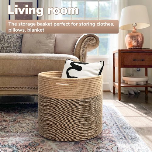 Goodpick Large Cotton Rope Basket - 15.8"x15.8"x13.8" | Ideal Wicker Storage for Blankets & Toys
