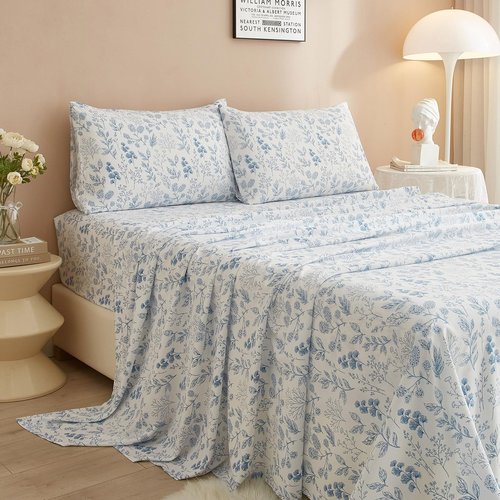 LifeTB California King Size Floral Sheets Set 4 Piece Bed Sheets & Pillowcases Breathable Cooling Bedding Sheets Luxury Botanical Flower Sheets for Women & Men Deep Pocket Easy Fit Bed Sheets Set