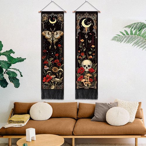 ARTCREATOR Gothic Wall Tapestries - Witchy Moth & Moon Design | Pack of 2, 12.8 x 51.2 Inches