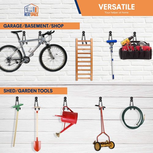 Garage Hooks Heavy Duty - 11-Inch Wall Mount Storage Hanger | 4-Pack Organizer for Tools, Ladders & More