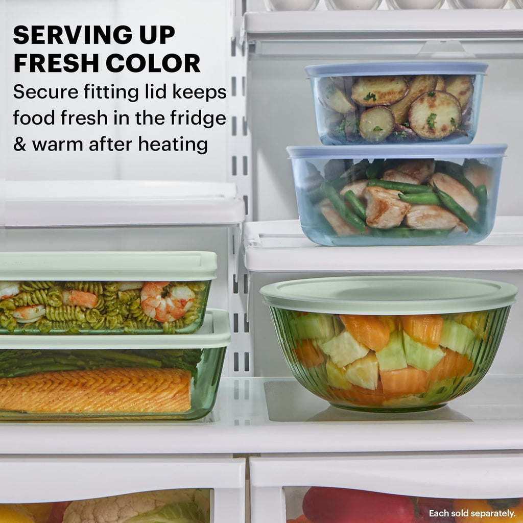 Pyrex Colors Tinted Mixing Bowls Set - Sculpted Glass Bowls with Lids | 1.3QT, 2.3QT & 4.5QT
