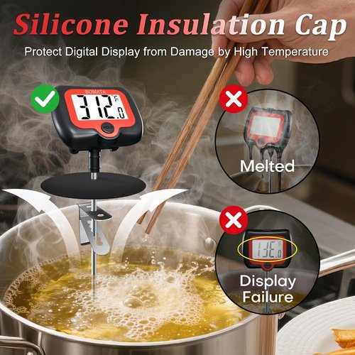 BOMATA Digital Candy Thermometer - Rotatable Display & Long Probe for Precise Cooking | Black