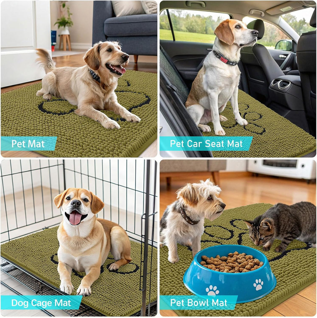 OLANLY Dog Door Mat - Absorbent Muddy Paws Doormat | Non-Slip Chenille 30x20, Willow Green