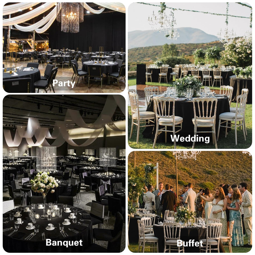 Mclisle 8 Pack Black Round Tablecloths 120 Inch Table Cloths for Round Tables, Wrinkle Resistant Washable Decorative Polyester Table Cover for Wedding Party Dining Banquet