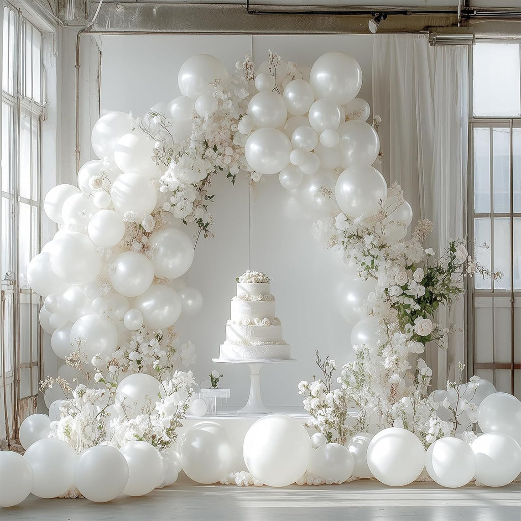 PartyWoo Pearl White Balloons - 100pcs 12-Inch Metallic Latex for Weddings, Anniversaries & Celebrations