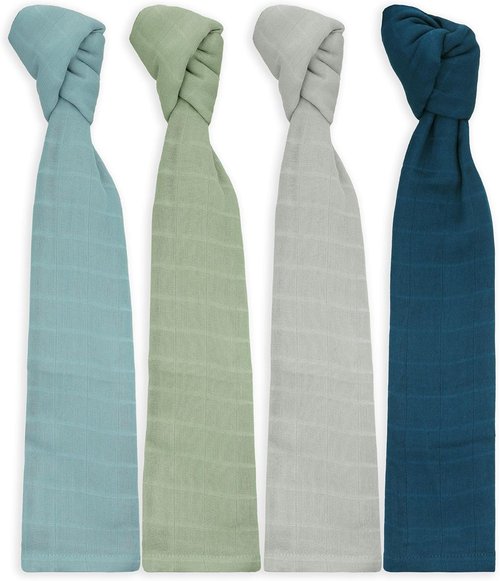 Featherhead™ Cotton Muslin Swaddle Blankets - Soft & Breathable 47”x47” - Perfect Baby Girl Gift (4 Pack - Blue Solids)