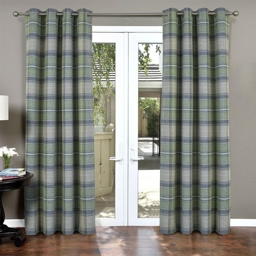 always4u Woolen Look Plaid Curtains Modern Window Panels Green Check Tartan Curtains for Living Room Bedroom 2 Panels Green 54 * 95 Inches