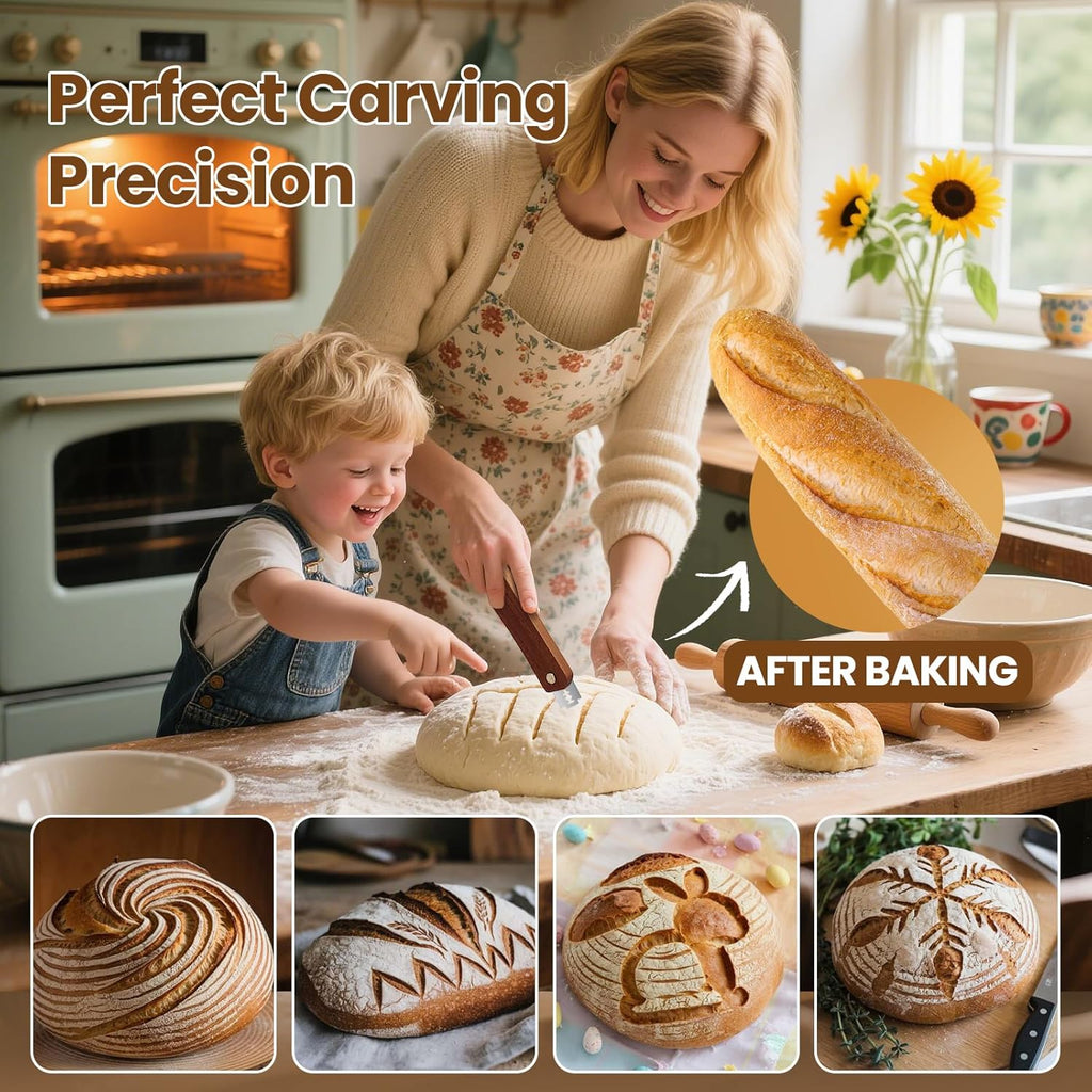 Wooden Bread Lame - Handcrafted Sourdough Scoring Tool with Screw Lock & 10 Razor Blades | Reddish Brown