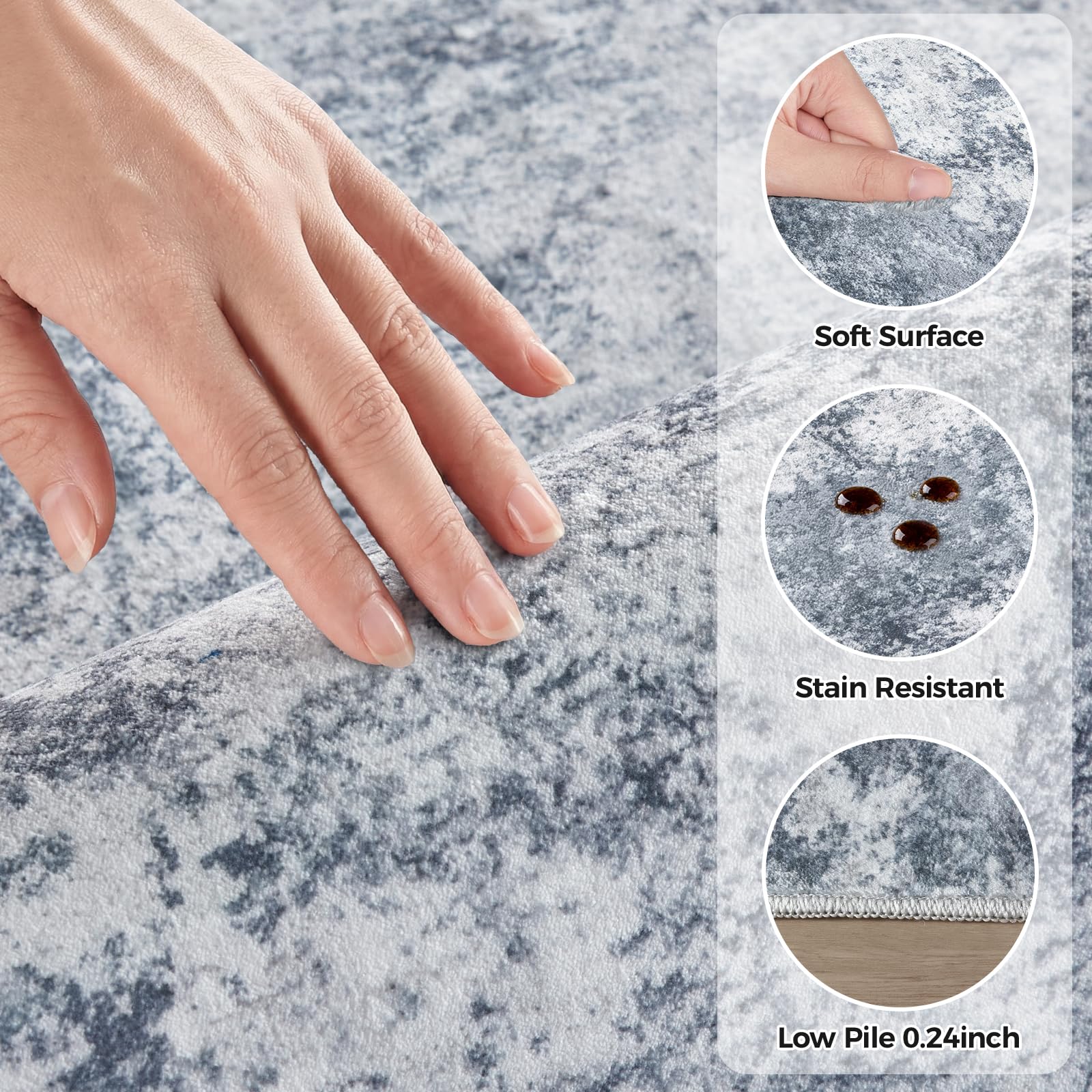 WITSHOCK 6x9 Area Rugs for Living Room : Machine Washable Non Slip - Low Pile Modern Abstract Carpet for Bedroom Kids Room Dining Room - Stain Resistant for Household - Pet Owners (Blue)