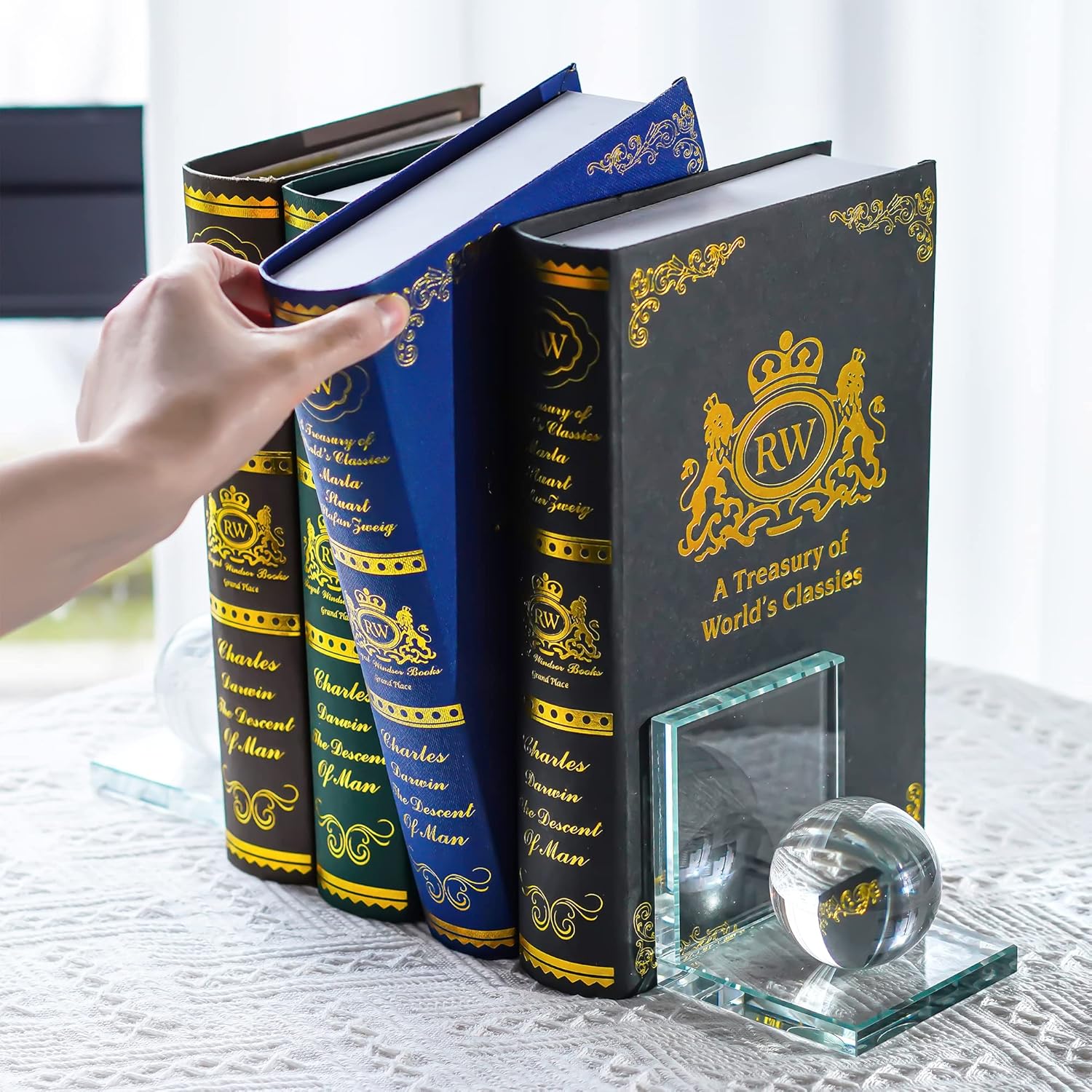 Skiennix Crystal Bookends - Sturdy L-Shape Design with Non-Skid Base | 4-Inch Clear Decorative Ornaments