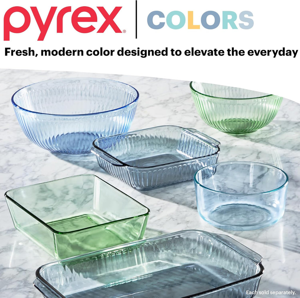 Pyrex Colors Tinted Mixing Bowls Set - Sculpted Glass Bowls with Lids | 1.3QT, 2.3QT & 4.5QT